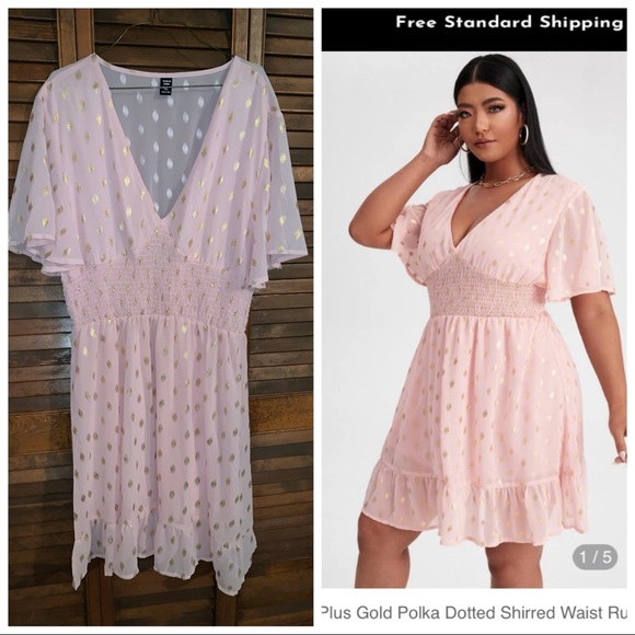 Shein Pink dress with gold dots. XL - Picture 1 of 1